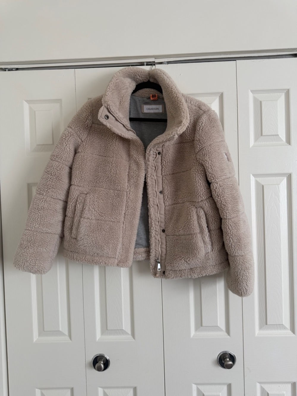 Calvin Klein Taupe Sherpa Puffer Jacket